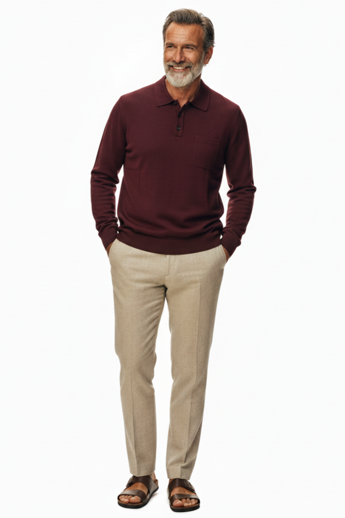 Oppland Erkek Kazak Premium Yün Tarzı Klasik Polo Yaka Düğmeli Cepli Rahat Tam Kalıp